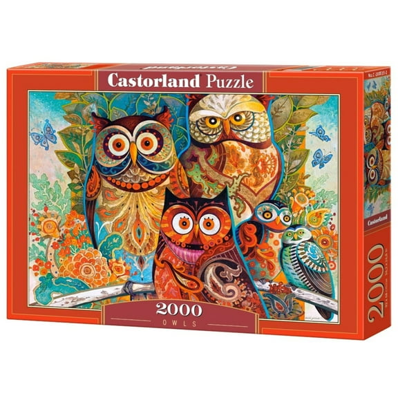 2000 Piece Jigsaw Puzzle, Owls, Animal puzzle, Art. Jigsaws, Animal painting, Vibrant color, Adult Puzzle, Castorland C-200535-2