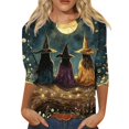 thumbnail image 2 of JoveMarine Halloween Shirts for Women, 3/4 Sleeve Crew Neck with Moon Bat Print, Loose Fit Fall Graphic Tee,Brown M, 2 of 7