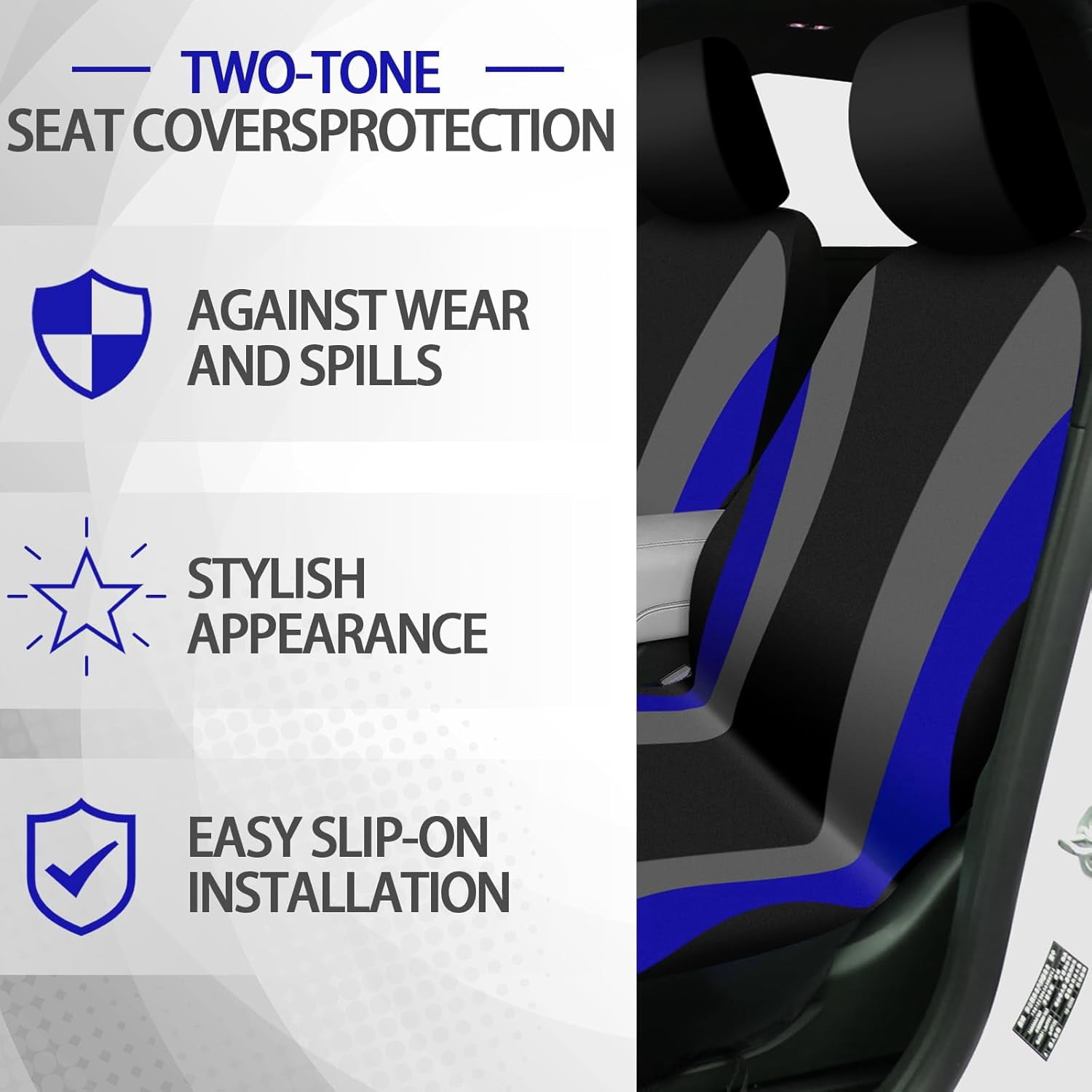 chalian 47 Pcs Car Seat Cover Full Set Car Accessories for Front Rear Seat Fluffy Steering Wheel Cover Belt Automotive Floor Mats Air Conditioner Decoration Strip(Blue)