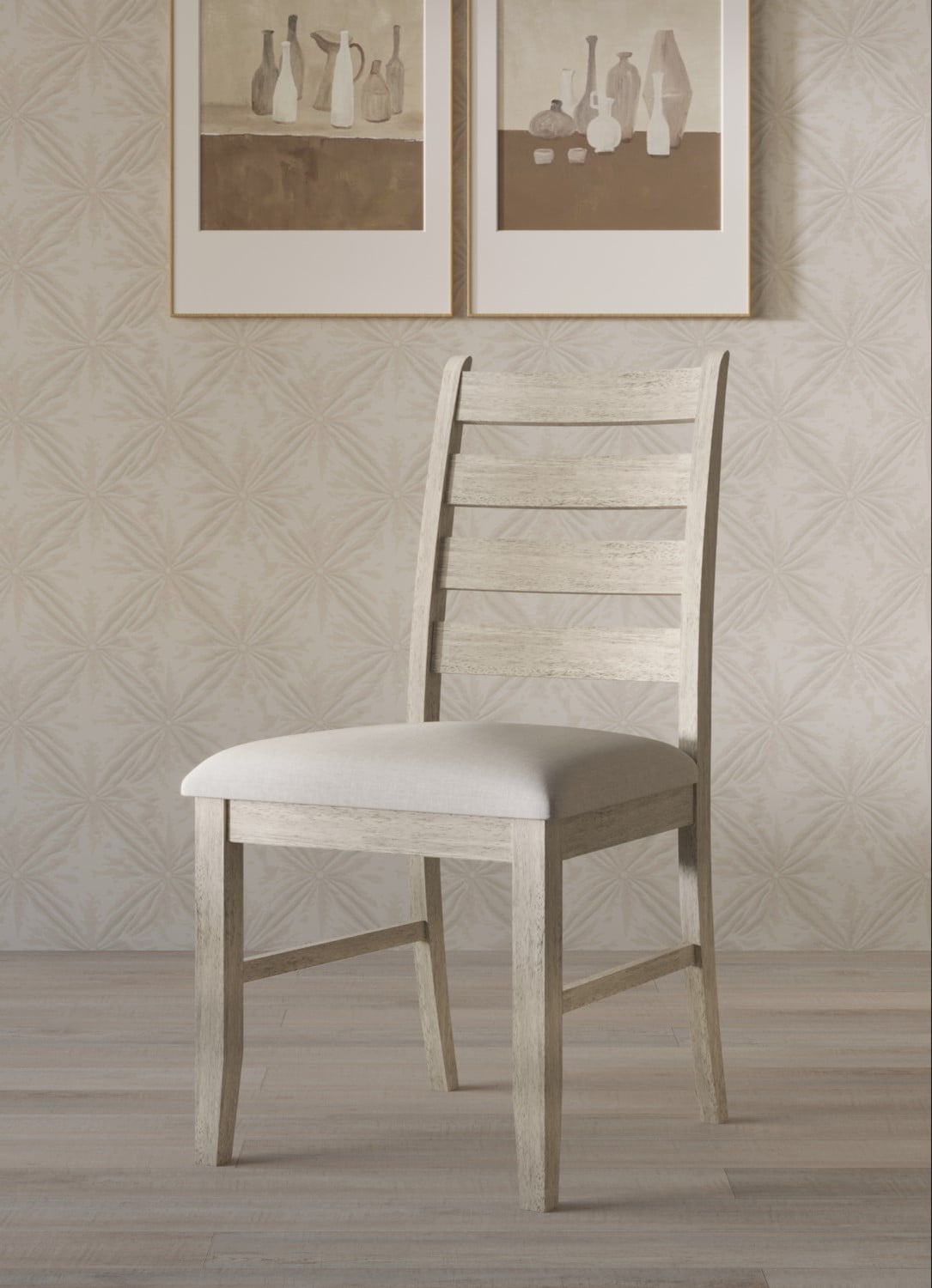 Home Design Cindy Dining Chair, Set of 6, Ladder Back Upholstered Seats, Warm Gray/Antique Gray