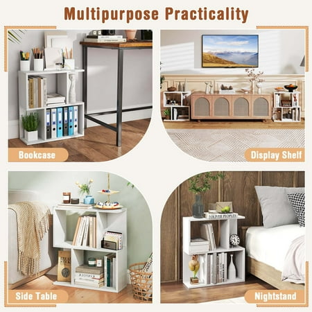 Costway 1 PCS 3-Tier Bookshelf Geometric Bookcase Side Table with Open Storage Display Shelf - White