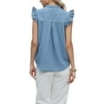thumbnail image 3 of INSPIRE CHIC Denim Tank Top for Women's Cute Ruffled Sleeve Collared V Neck Casual Jean Blouse XS Light Blue, 3 of 6