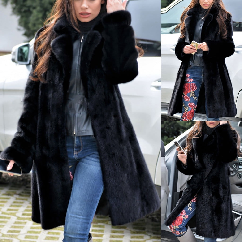 Jacket Leather Ladies Women Winter Warm Trench Parka Hooded Fur Faux Coats Tops