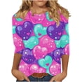 thumbnail image 2 of Dasayo 3/4 Sleeve Womans Tops Valentines Day Summer Graphic Blue Blouses Funny Heart Outfits Women T Shirts L, 2 of 6