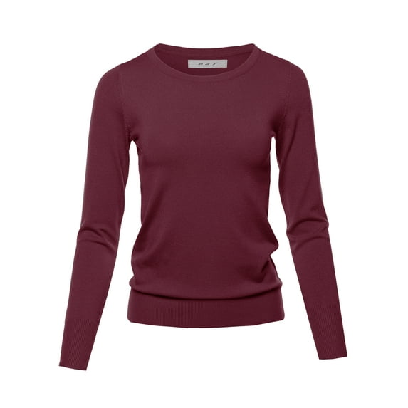 A2Y Women's Fitted Crew Neck Long Sleeve Pullover Classic Sweater New Plum M