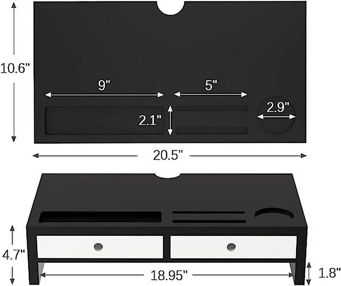Bambloom Monitor Stand Riser and Computer Wood Desk Organizer with Drawer and Pen Holder for Laptop, Computer, iMac, 20.5Inch,Black & White