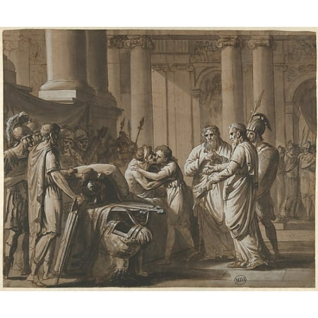 Scene from Roman History depicting a Youth receiving Armor from a Dying Man (Scipio Africanus and His Son) Poster Print by Mathieu-Ignace van Bree (Flemish Antwerp 1773  “1839 Antwerp) (18 x