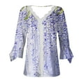 thumbnail image 5 of Dyegold Blouses For Women Dressy Casual 3/4 Flare Sleeve Lace Trim V Neck Floral Print Vintage Tunic Tops Loose Fit Shirts, 5 of 5