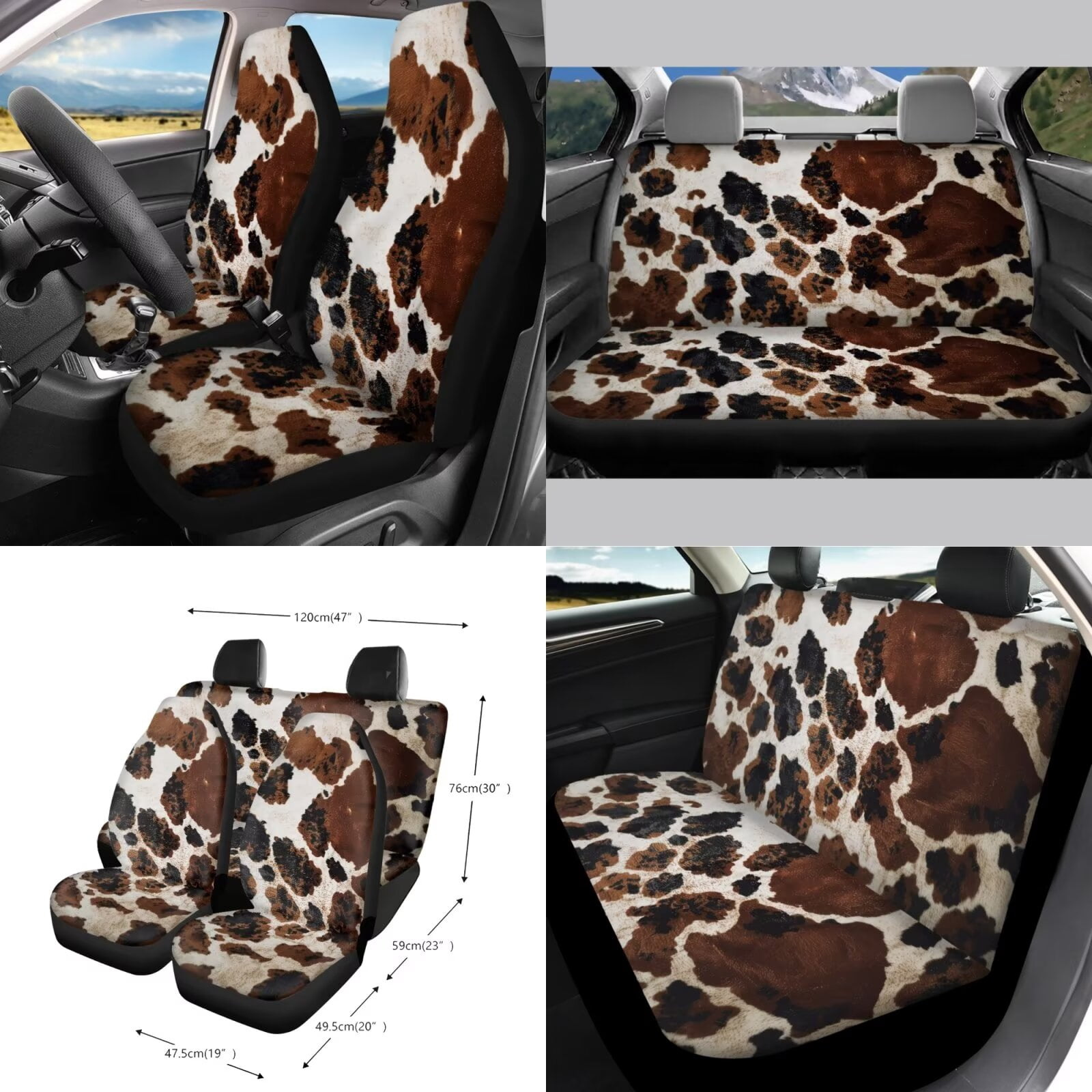 KUIFORTI Cow Print Car Seat Covers and Steering Wheel Cover and Seat Belt Covers 15 Pack Automotive Interior Accessories Seat-Covers-and-Accessorie, Easy to Install