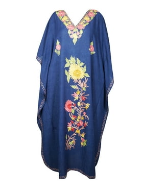 Mogul Women Kaftan Maxi Dress Summer Blue Housedress, Beach Cover Up, Lounger, Resort Wear Kaftan Dresses 3XL