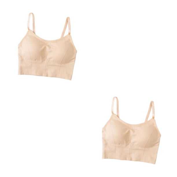 Jumpingount Tank Crop Top Bra Lencería sexy Ropa interior sin costuras Bralette Color sólido Correa delgada Slim Pad Casual para deportes Beige Beige 2piezas