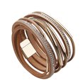 thumbnail image 1 of 1 Uds pulsera de cuero trenzado PU pulsera de cuero con diamantes de imitación para mujer Oro jinwen Pulsera multicapa para mujer, 1 of 5