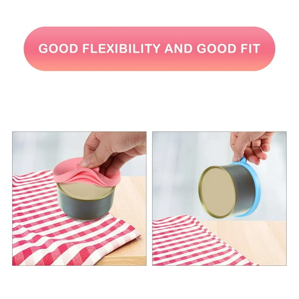 Greeniant Tapa de lata de silicona para almacenamiento de alimentos para mascotas, adornos universales fáciles de limpiar, 2 pack/lote Suministros para perros rosa + azul cielo