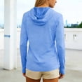 thumbnail image 5 of Women's UPF 50+ Sun Protection Hoodie Shirts Casual Quick-drying Long Sleeve Plus Size Light Tees for Fishing Hiking Going Out Blue XS, 5 of 6