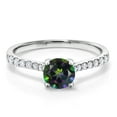 thumbnail image 2 of Gem Stone King 0.97 Ct Round Green Mystic Topaz E-F Lab Grown Diamond 10K White Gold Ring, 2 of 5