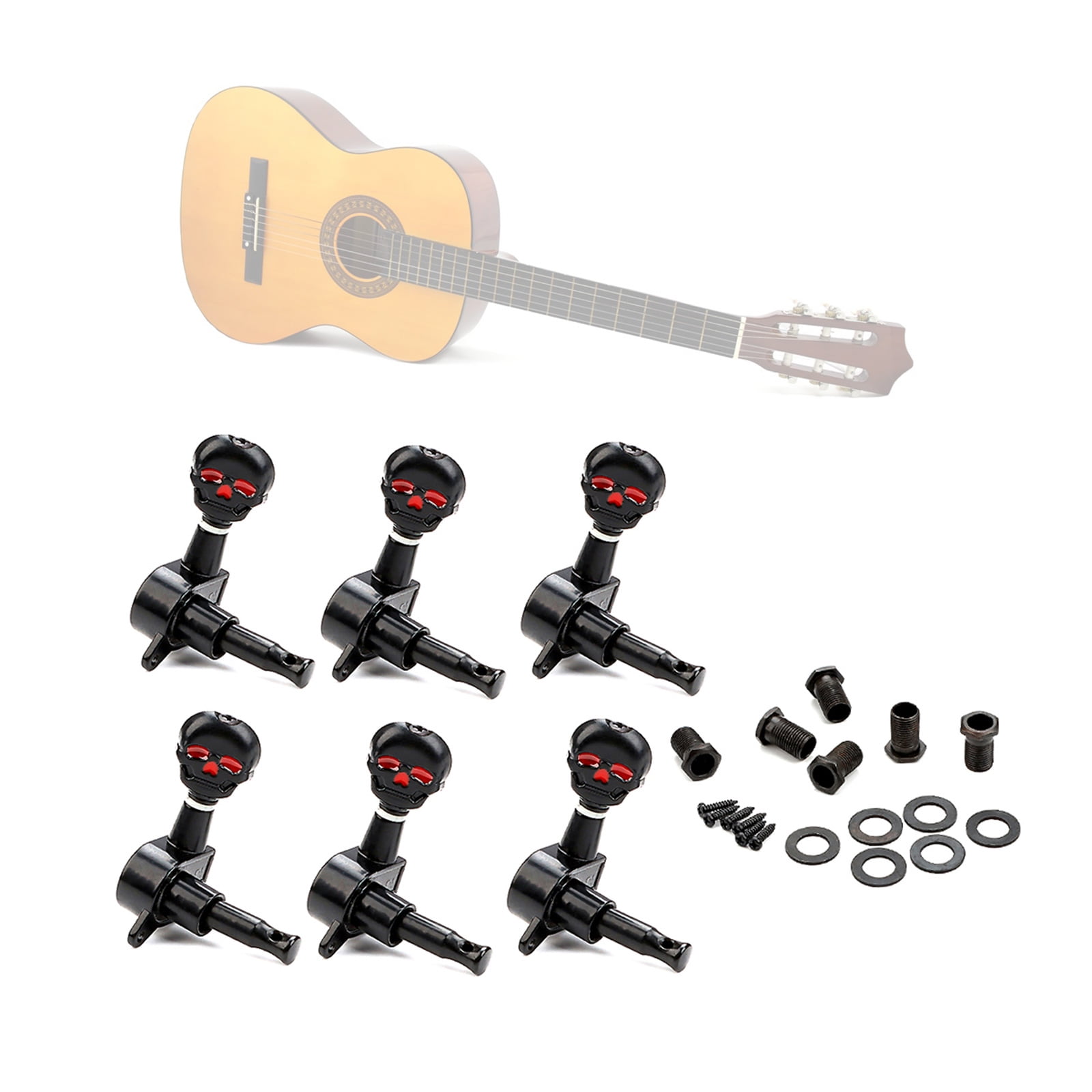 6Pcs Guitar Tuning Peg 6 Right Skull Button Keys Machines Head Tuners for Electric Guitar and Bass Easy to Install
