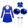 thumbnail image 4 of Aiihoo Kids Girls Cheerleading Dress Cheer Leader Suit Long Sleeve Dance Leotard Dress with Stocking A Blue 6, 4 of 6