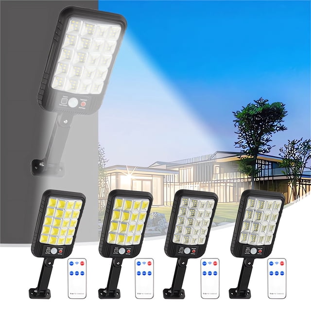 Fiudx Lámpara Solar de Pared para Exteriores, Lámpara Led Impermeable para Jardín, Sensor de Movimiento, Control Remoto, Modos de Iluminación Ajustables, Ideal para Villas, Patios y Garajes, Tamaño 3