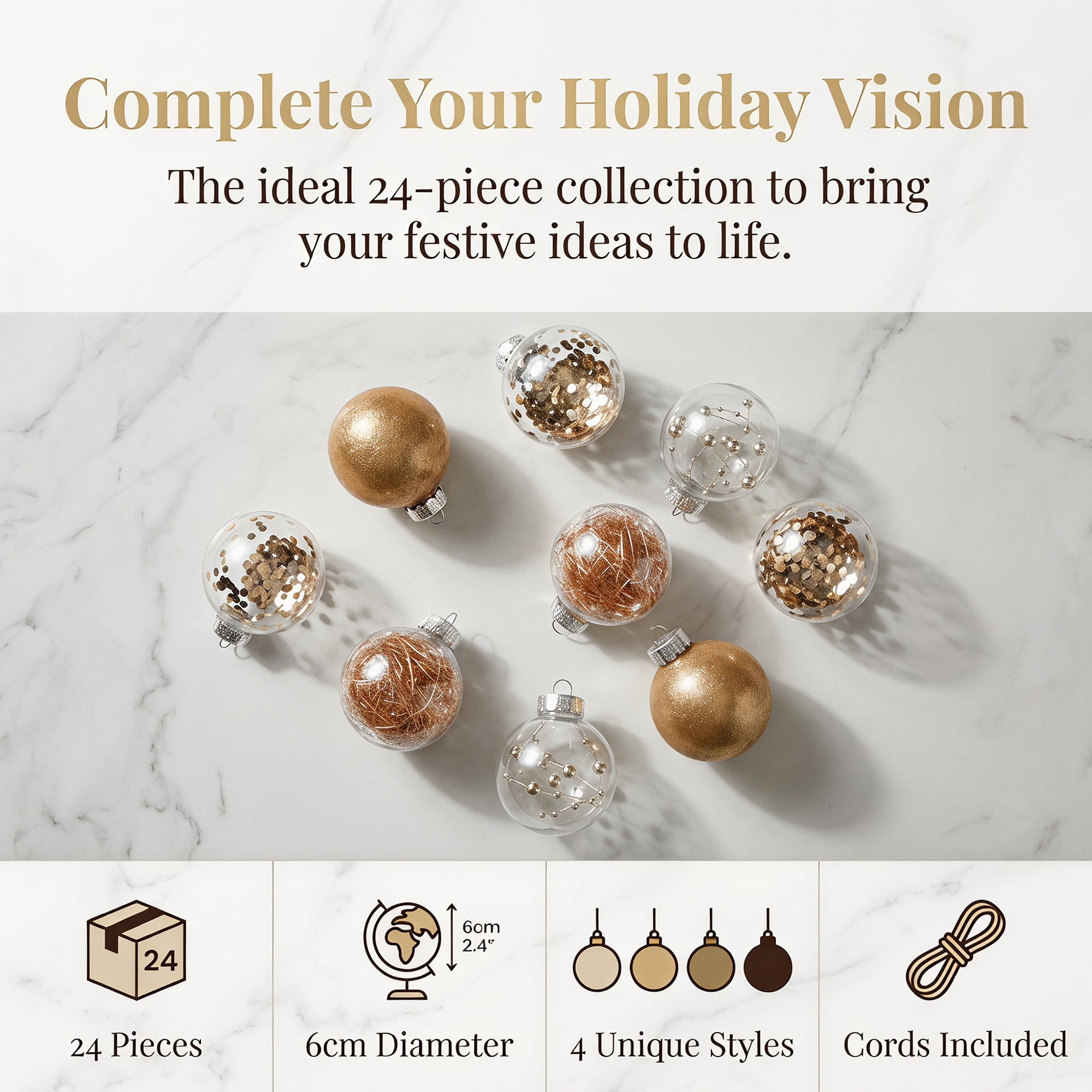 Unique Bargains Christmas Tree Ornaments - 24 Pack Baubles Shatterproof Ball Gold 2.4"