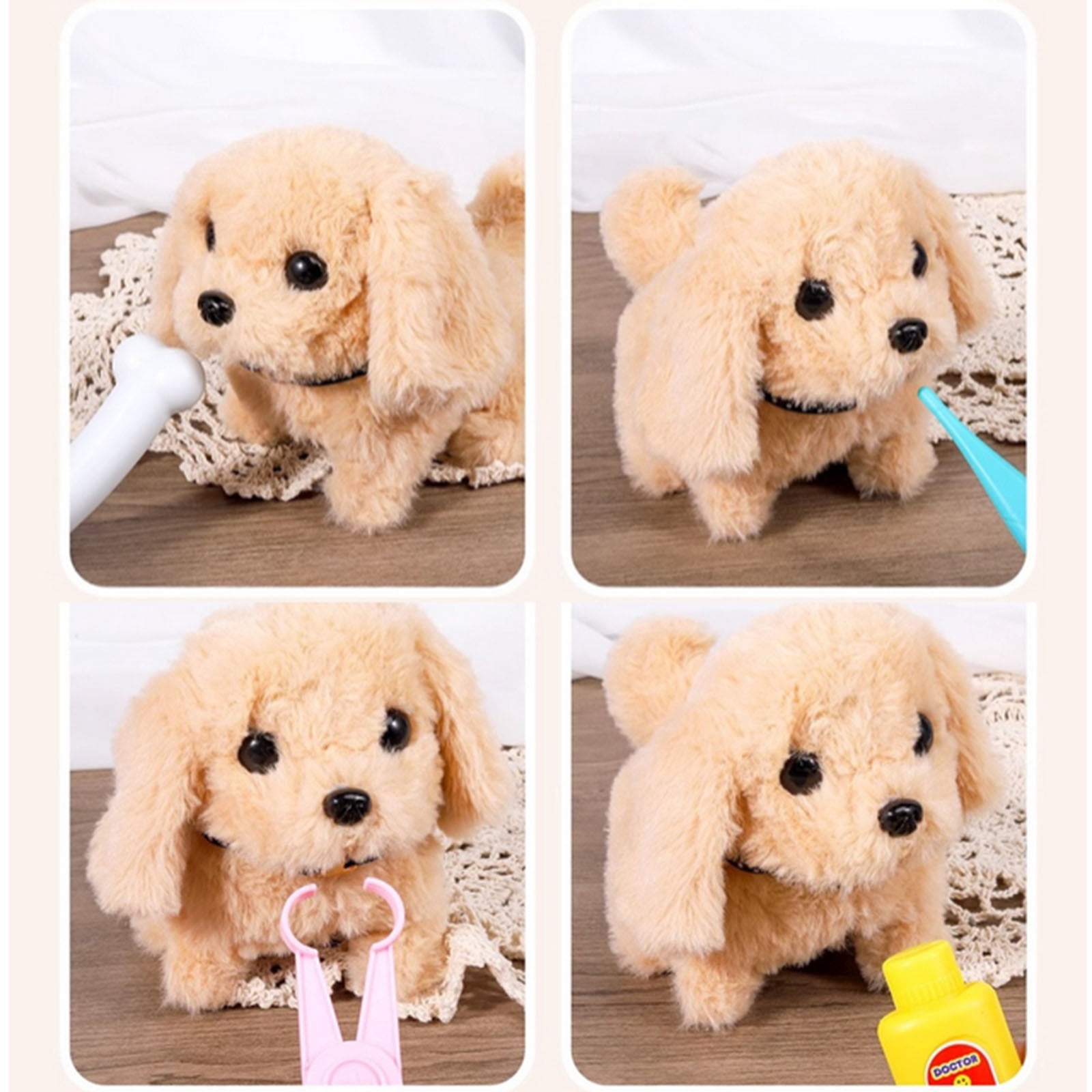 Dog Toys for Kids Girls, Electronic Interactive Walking Barking Dog & Accessories Toddler Girl Toy Dog Puppy Pet Care Pretend Play Set, Birthday Gift for Little Girl 3 4 5 6(White)