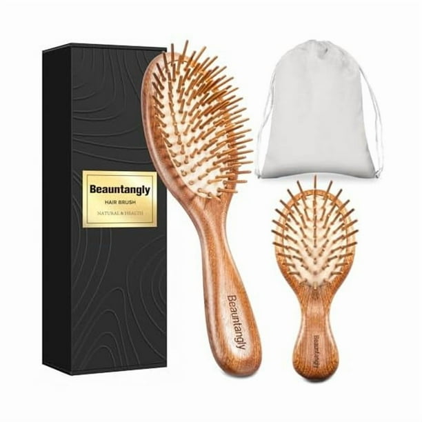 wonima11 Hair Brush Natural Bamboo Bristles Detangling Hairbrush for Women Men Kids Hair Growth, Mini Paddle Brush for Thick Curly Thin Long Short Wet or Dry Hair