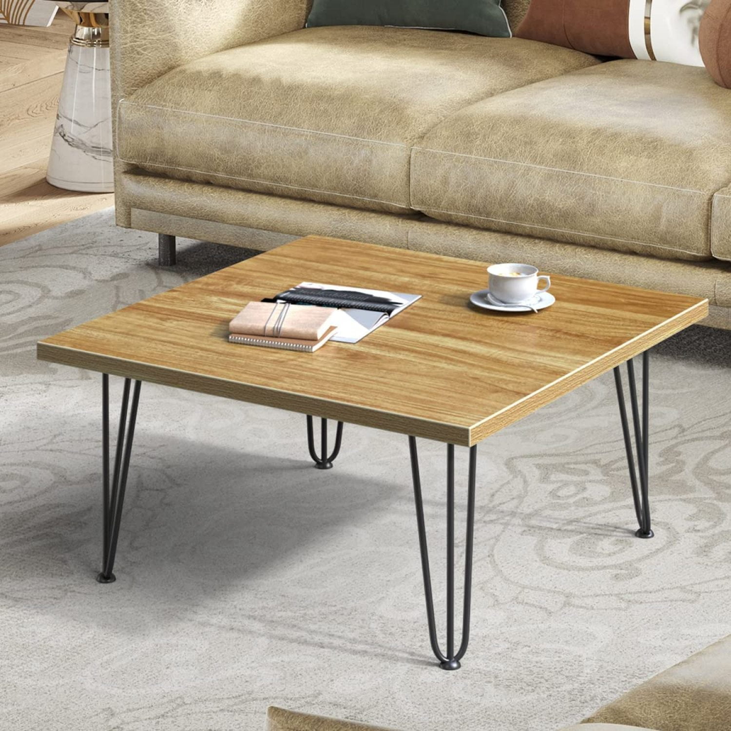 FulnKye Small Square Coffee Table, Simple Modern Center Table, Wood
