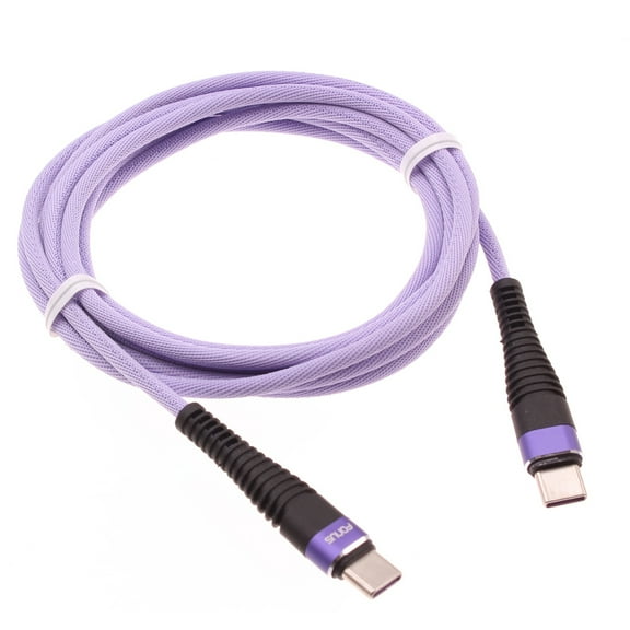 Type-C to USB-C Purple 10ft PD Cable for Motorola Moto G Pure - Fast Charger Cord Extra Long Power Wire Sync Braided W8K Compatible With Motorola Moto G Pure Phone