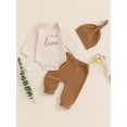 thumbnail image 2 of FEORJGP Baby Boys 3Pcs Casual Outfits 0-12M Infant Crew Neck Jumpsuits Letter Embroidery Bodysuits Long Sleeve Rompers Long Pants Hat Little Boy Fashion Cute Comfy Spring Fall Clothes for Daily, 2 of 6