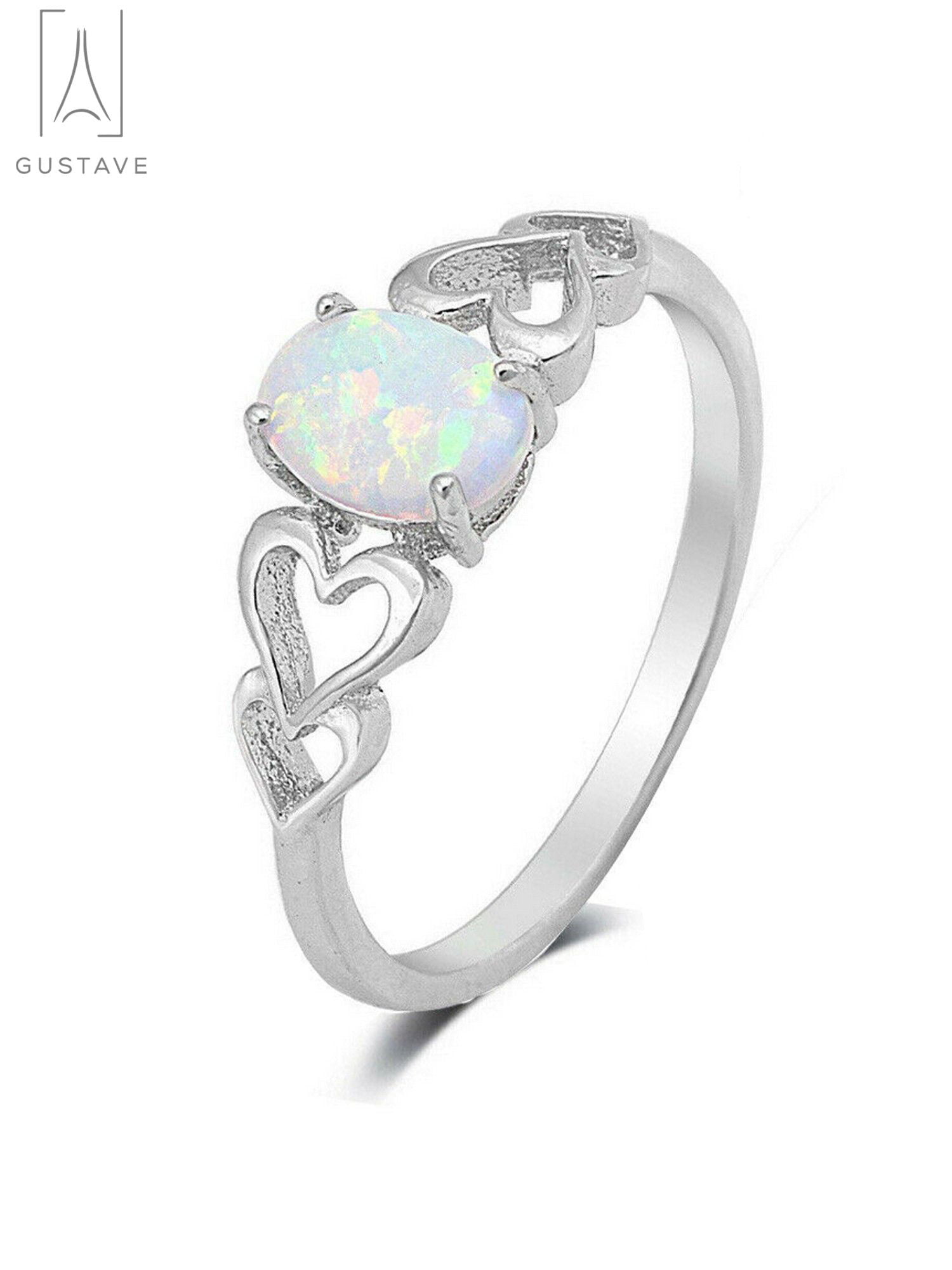 White Fire Opal Inlay Solid 925 Sterling Silver Band Ring size 7-8 