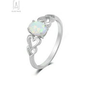 Gustavedesign Oval White Fire Opal Ring 925 Sterling Silver Gemstone Jewelry Love Heart Cutout Promise Ring For Women -Size 9