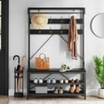 thumbnail image 2 of Coat Rack, Hall tree, Shoe Bench, 5-in-1 Shoe Rack for Entryway, 3 storage shelves, 8 Hooks Removable,Industrial Accent Furniture with Steel Frame, Multifunctional Hallway Organizer, Large, 2 of 9