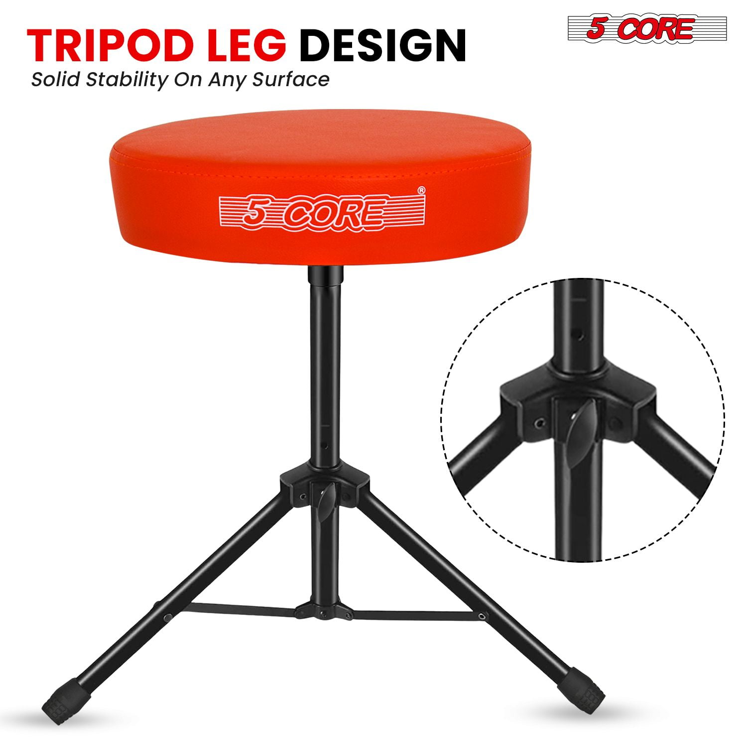 5 CORE Drum Throne 3 Inch Padded Comfortable Guitar Stool 330Lb Capacity Adjustable to 22" Drummer Seat for Adults and Kids Orange - DS 01 ORG