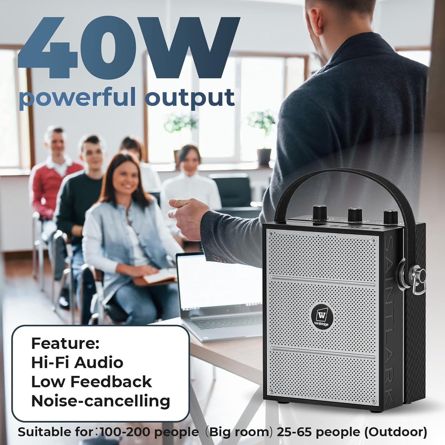 HW HAOWORKS 40W Portable Mixing Speaker with Bluetooth 5.3, USB/TF/AUX Playback, Dual Mic Inputs (1/4" & 3.5mm) for Karaoke, PA, Live Stream-S98