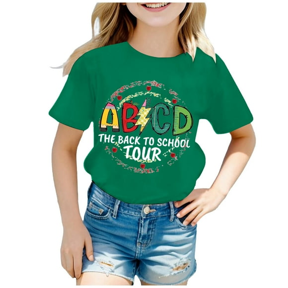 WEAIXIMIUNG Girl Shirts Crop Tops Kids' Back To School Graphic Short Sleeve Round Neck Tee Bright & Comfortable for Boys & Girls 11