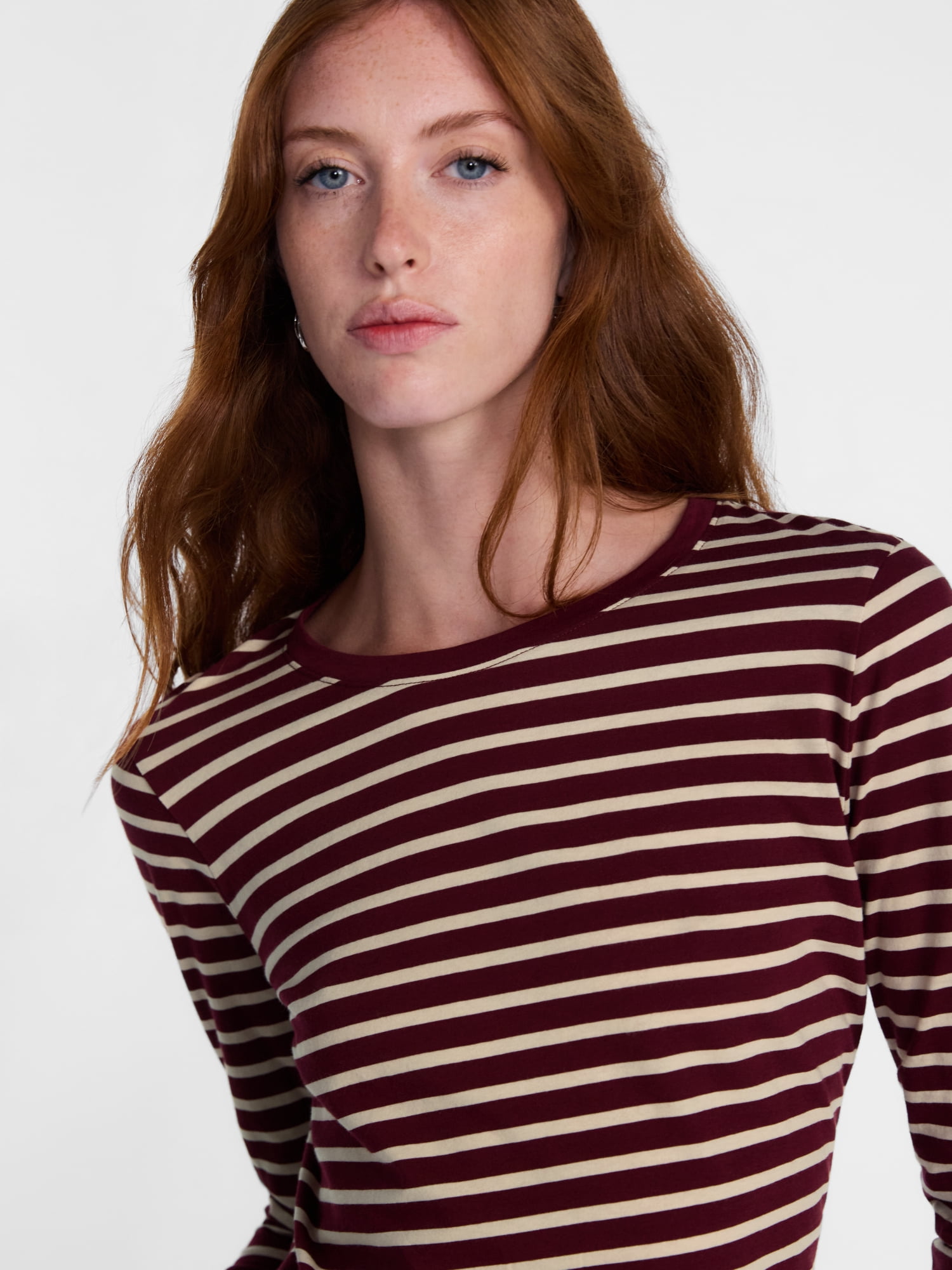 Scenario Women's Cotton Crewneck Tee with Long Sleeves, Sizes XS-XXXL