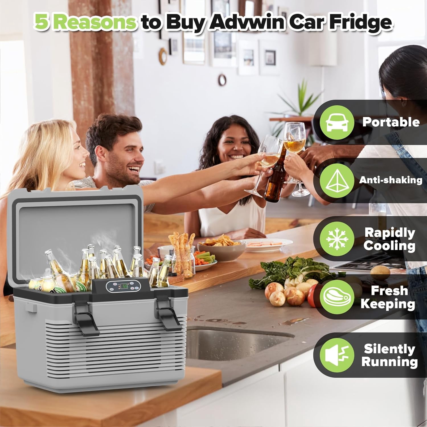 Advwin 21QT Electric Cooler, Portable 12V Car Refrigerator Plug-in Coolers for Camping, Travel, Grey