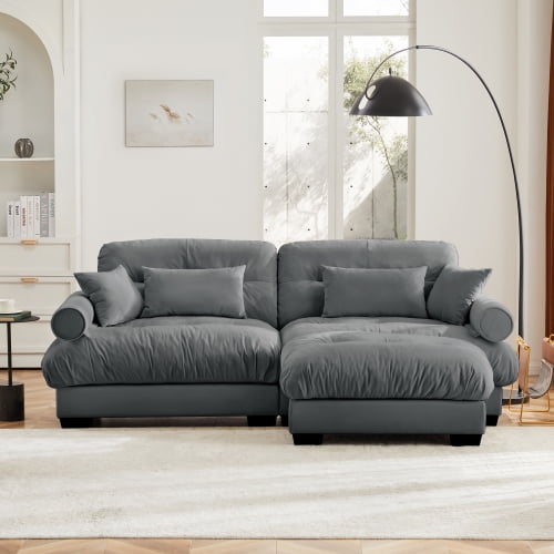 GAKMCIL 93.7" Loveseat Sofa, 2 Seater Modular Sectional Sofa, Large U Shaped Sectional Fluffy Couch, Velvet Cloud Couch with 1 Ottoman, Deep Seat Sofas for Living Home