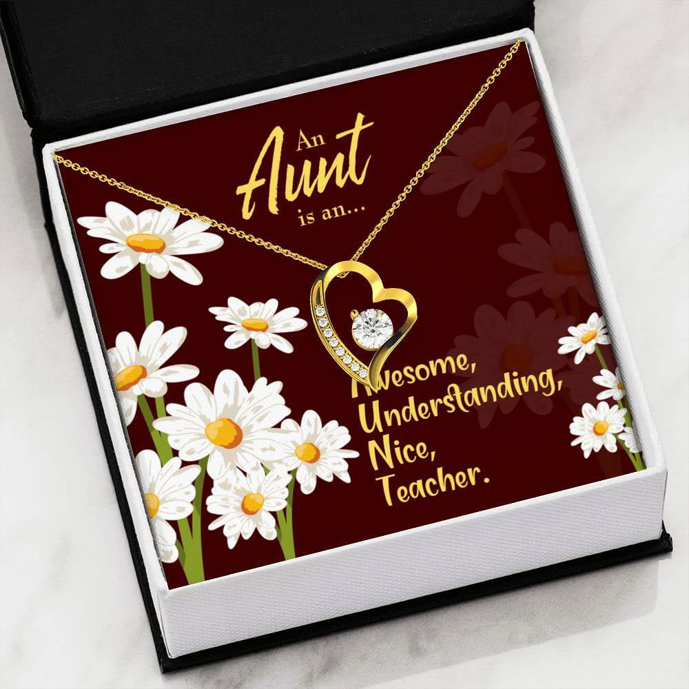 Aunt Necklace Happy Birthday Forever Love CZ Heart Pendant Message Card 