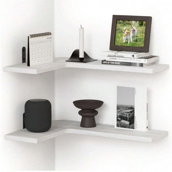NTGFU Floating Corner Shelves for Wall, Corner Wall Mounted Shelf For Home Décor Storage, Rustic Wood Shelves for Room, Bathroom, Bedroom & Kitchen,White/2pcs