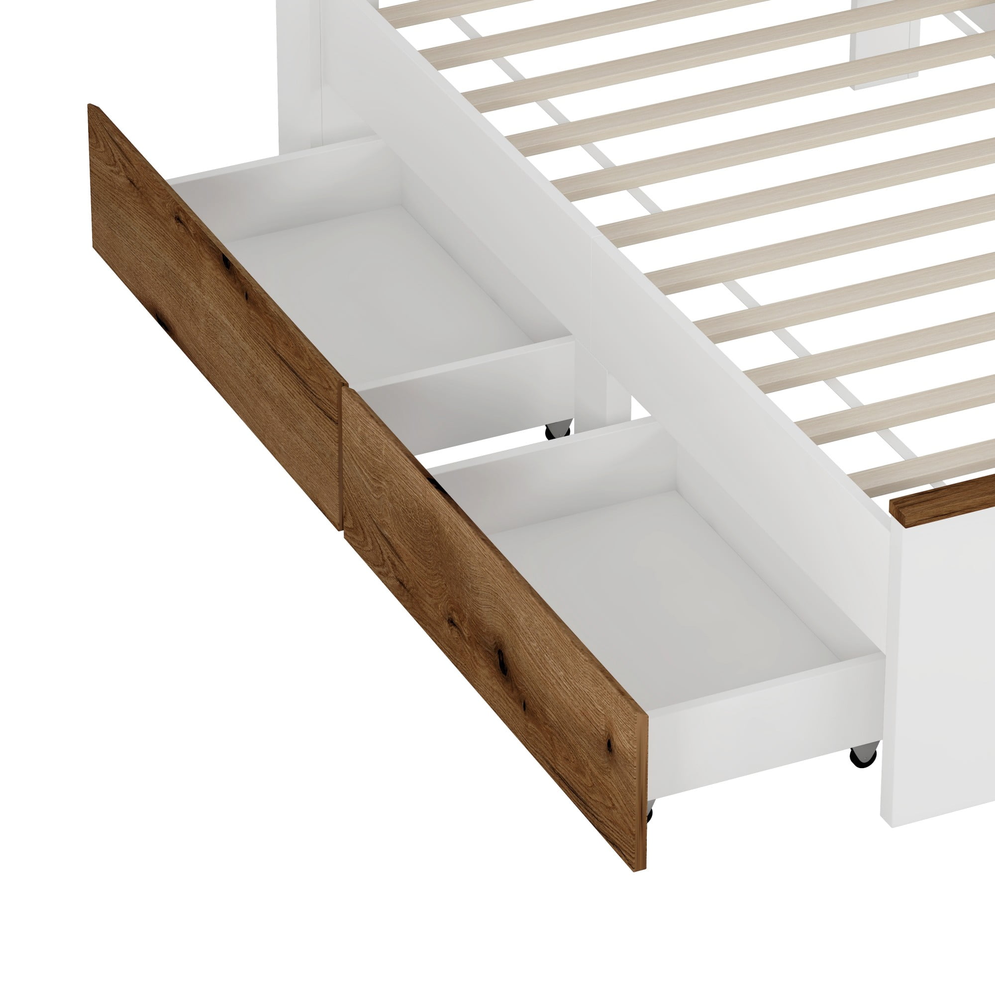 Aukfa Twin Platform Bed with 2 Drawers, House-Shaped Storage Headboard with Shelves for Kids, Brown
