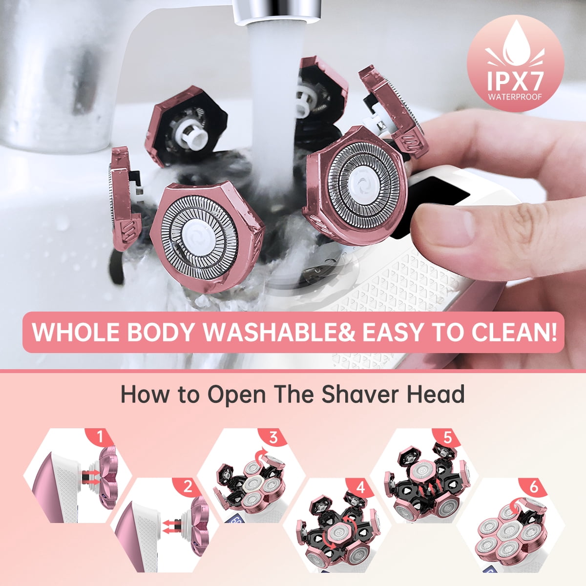 5 in 1 Head Shaver for Women, 8D Elctric Bald Men Shaver Cordless Razor W/ with Nose Hair Sideburns Trimmer, IPX7 Waterproof Wet/Dry Mens Grooming Kit, Anti-Pinch, LED Display, USB Rechargeable