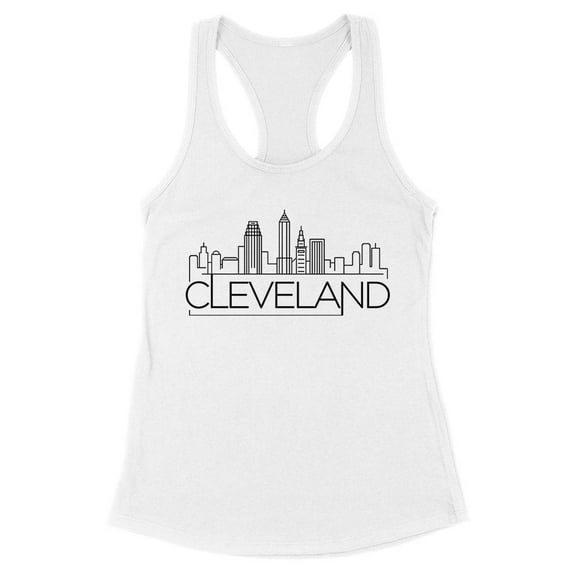 Skyline Cleveland Ohio Tank Top Fitted Racerback Women's Large White