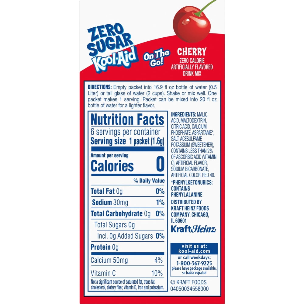 Kool-Aid Zero Sugar Cherry Drink Mix Packets 0.35 oz - 5 Pack