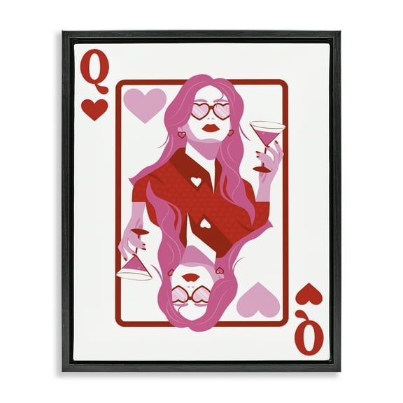 Stupell Industries Queen of Hearts Girl Entertainment Painting Black Floater Framed Canvas Art Print Wall Art, 17 x 21