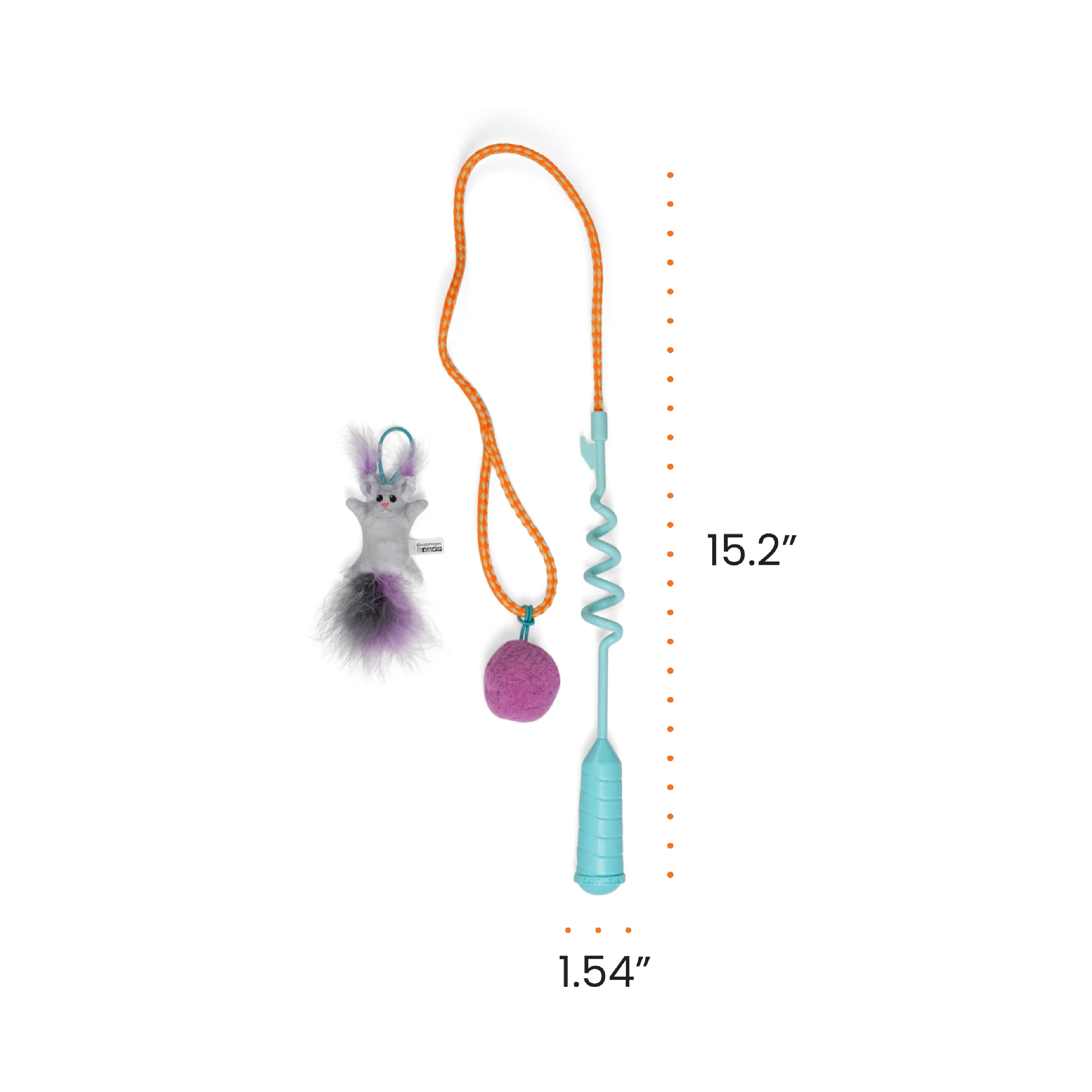 Catstages Cat-apult Spring Wand Durable and Interactive Teaser with Flinger Clip & Two Cat Toys, Catnip Toy & PomPom Ball, Blue