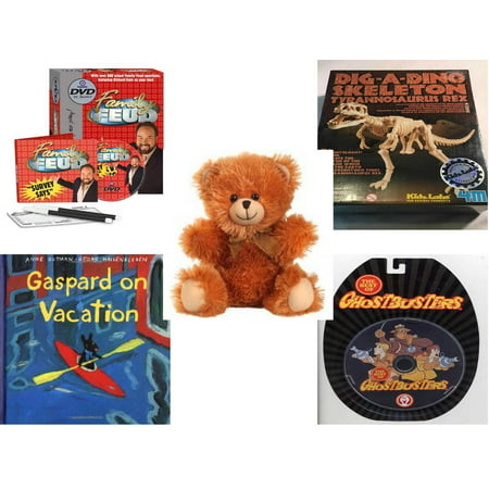 Children's Gift Bundle [5 Piece] -  Family Feud DVD  - T-Rex Dinosaur Excavation Kit  - Fuzzy Friends Teddy Bears  Soft 10