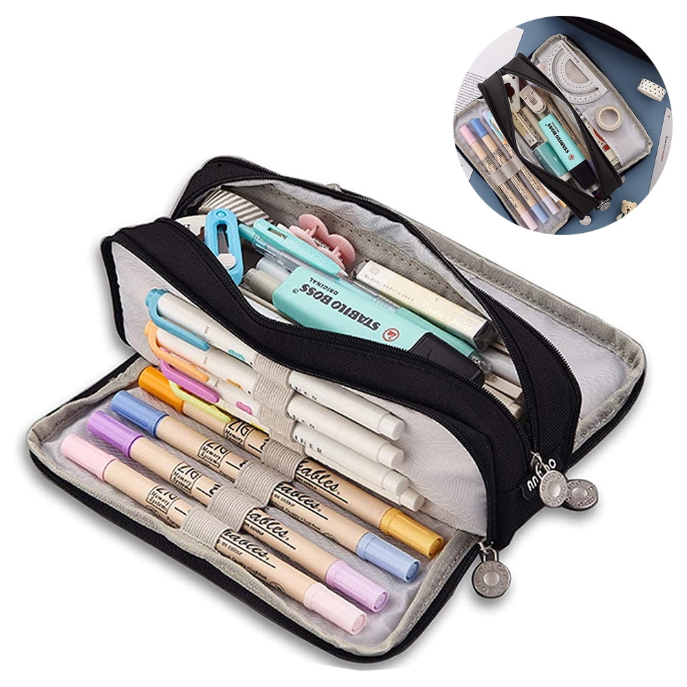SAIVEN Large Capacity Pen Pencil Case Stationery Storage Large Handle Pen  Pouch Bag 3 Layers Pen Pencil Organizer Bag with Double Zipper, Cosmetic  Bag