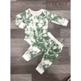thumbnail image 3 of 2 PCs Newborn Tie-dye Print Outfits, Infant Long Sleeve Round Neck Romper and Drawstring Trousers Set, 3 of 4