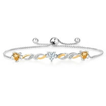 Gem Stone King 925 Silver and 10K Yellow Gold Lab Grown Diamond Bracelet for Women Heart Shape Citrine Moissanite (1.37 Cttw)