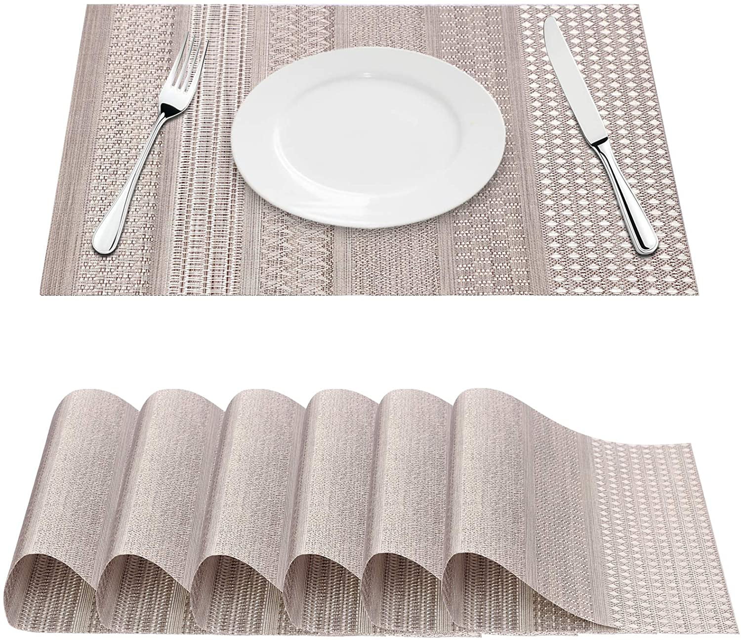Placemats Heat-Resistant Washable Woven Anti-Skid PVC Table Mats Set of 6 Gray 